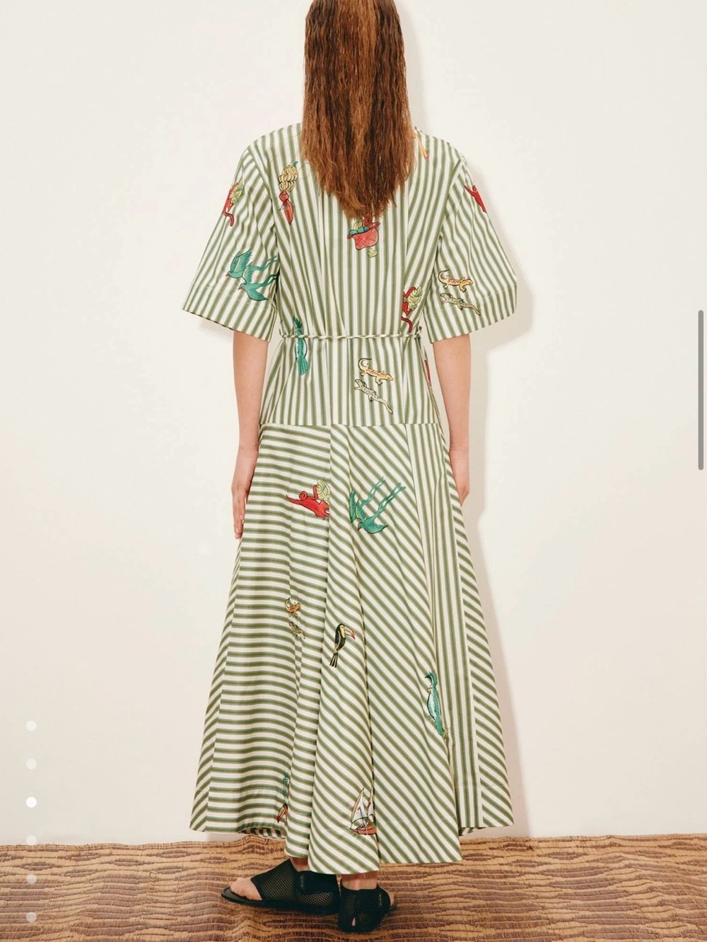 Alemais Striped embroidered Midi Dress with Floral Accents - Picture 7 of 10